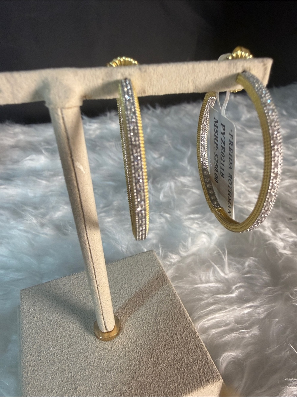 Gold-Tone Hoop Earrings with Silver Crystal Accents